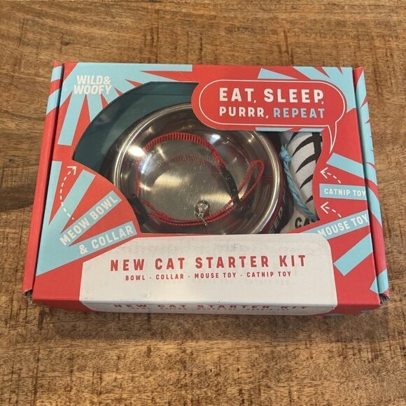 Wild & Woofy Eat Sleep Purr Repeat New Cat Starter Kit 4-Piece New - Picture 2 of 5